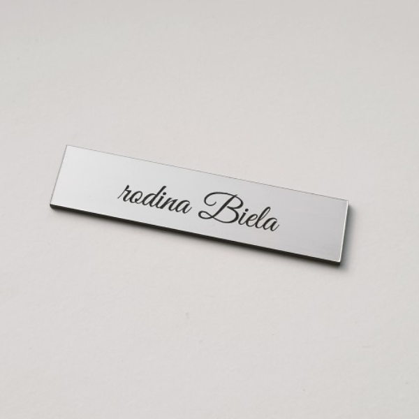 schmales silbernes Namensschild 6,5 × 1,5 cm mit Schreibschrift